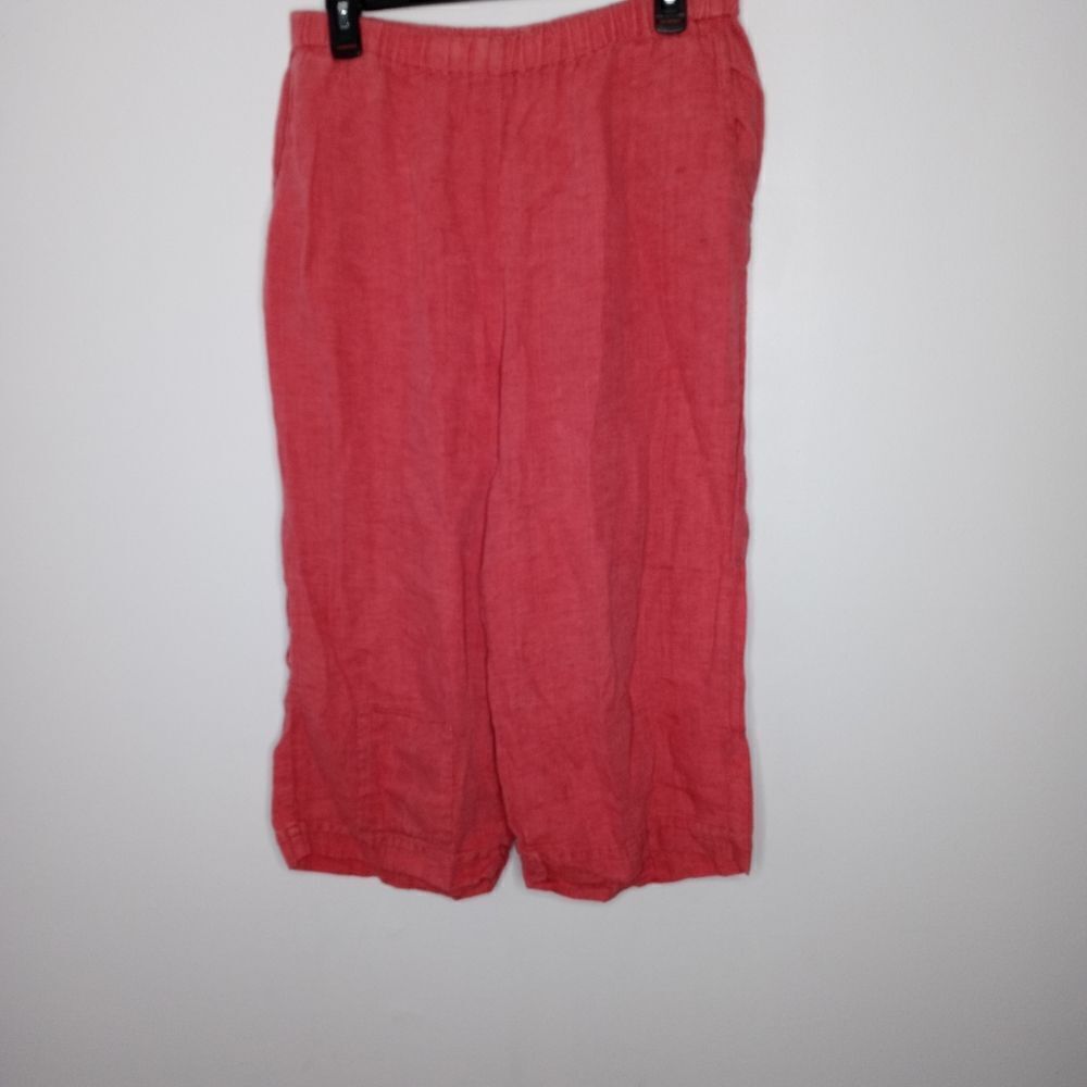 Flax linen coral wide leg cropped pants size small